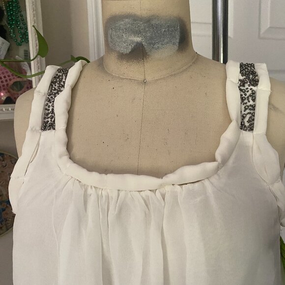 ROMEO + JULIET Ivory White Smocked beaded Goddess Camisole Tank *SMALL* - Picture 2 of 5